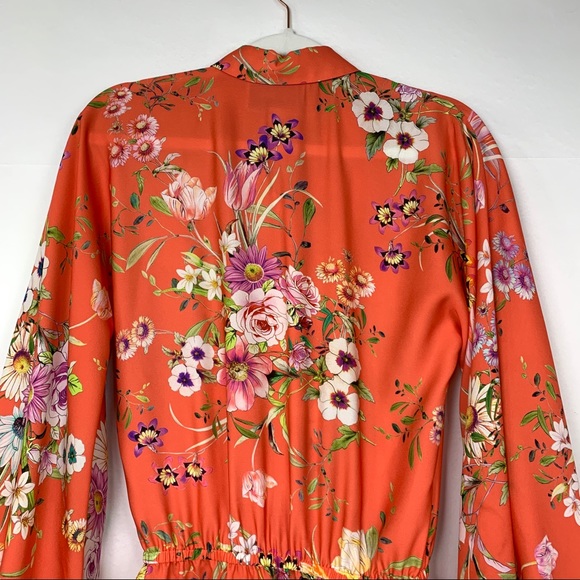 Alexis Loe Floral Ruffle Long Puff Sleeve Ruffle Mini Dress Red Orange XS - Picture 10 of 14